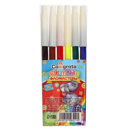 Цена за 24 шт. Фломастеры 6 цветов Calligrata, невентилируемый колпачок  фото 2