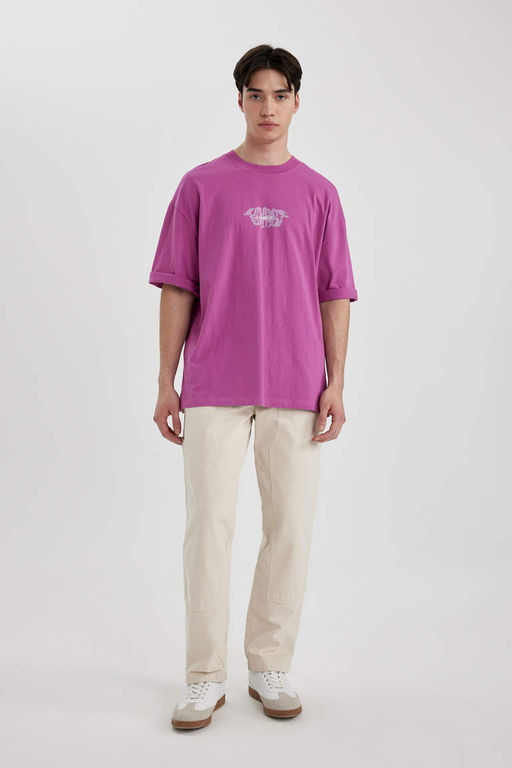 Свободная футболка с круглым вырезом и короткими рукавами с принтом на спине - Defacto фото 3