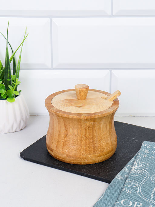 Банка для специй с ложкой 10х8,5 см / BL-100 /уп 100/ бамбук - ГалеонТрейд фото 2