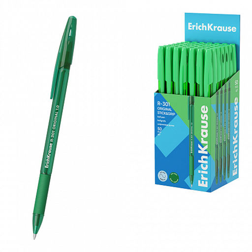 Цена за 50 шт. Ручка шариковая ErichKrause R-301 Stick&Grip Original 1.0, цвет чернил черный (в коробке по 50 шт.) фото 4