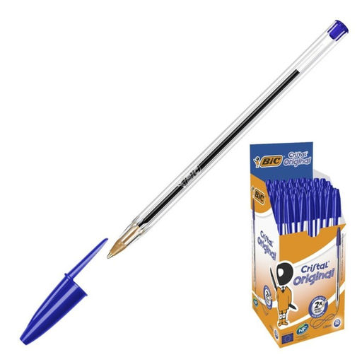Цена за 50 шт. Ручка шариковая, чернила синие, 1.0 мм, среднее письмо, прозрачный корпус, BIC Cristal Original  фото 2