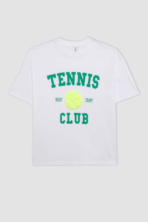 Футболка оверсайз с принтом и короткими рукавами для девочек - Defacto фото 8