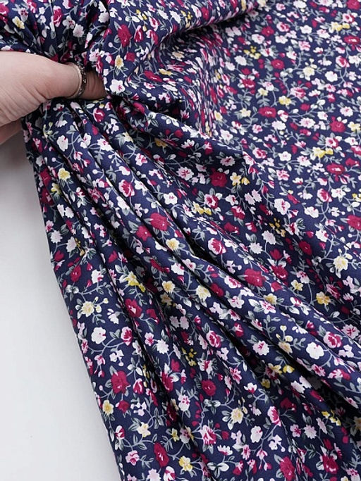 Импорт. хлопок Цветочный вьюнок на чернильном, ш.1.5м, хлопок-100%, 100гр/кв.м - Купава фото 4