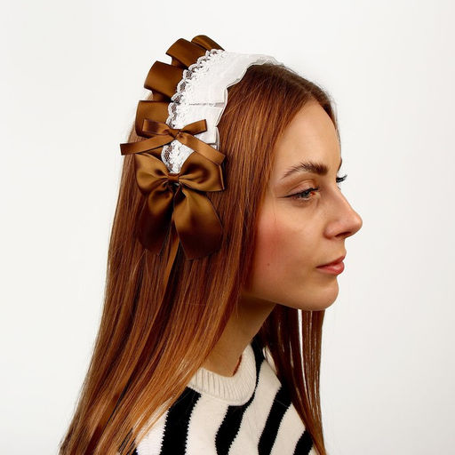 Карнавальная повязка Лолита, коричневая с белым кружевом
