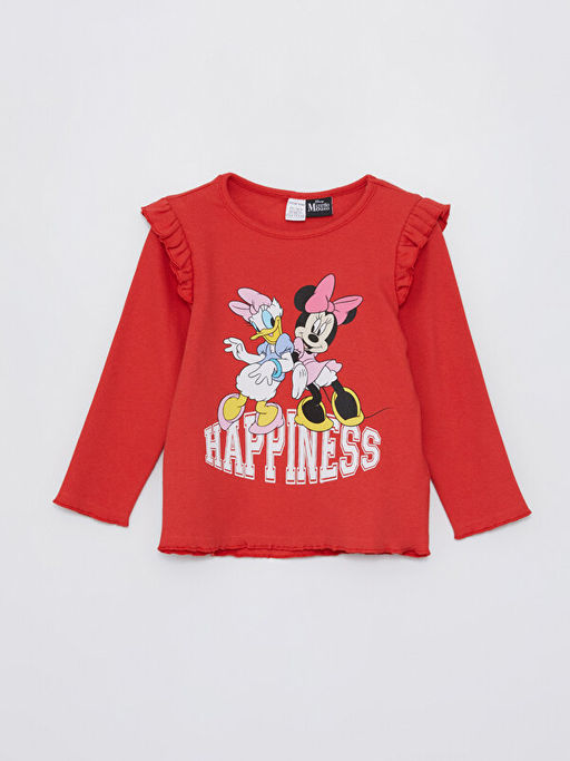 Bisiklet Yaka Uzun Kol Minnie Mouse Bask?l? Pamuklu K?z Bebek Ti??rt 2li - Waikiki фото 2