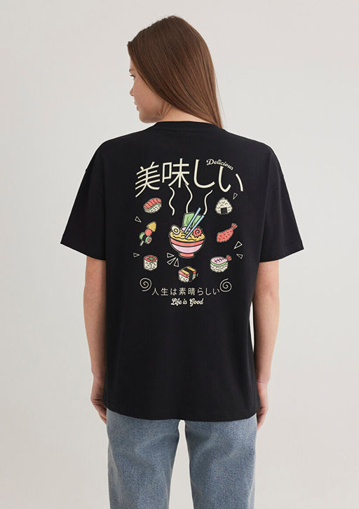 Sushi Bask?l? Siyah Tisort - Mavi фото 4