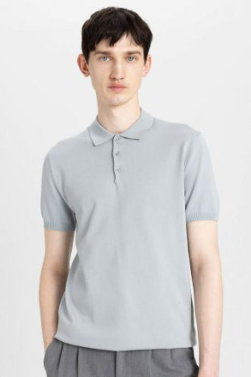 Slim Fit Dar Kesim K?sa Kollu Basic Duz Triko Polo Tisort