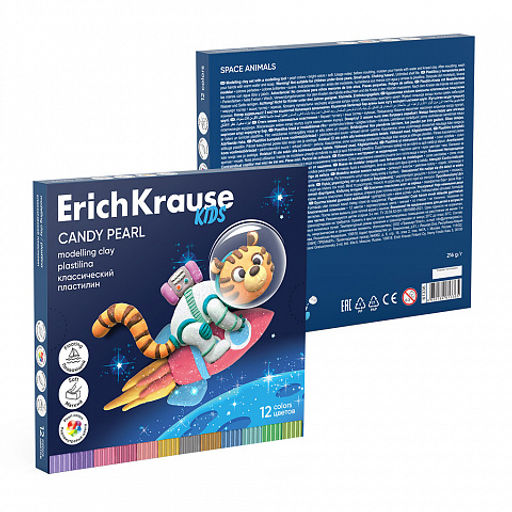 АКЦИЯ Цена за 1 шт. Пластилин классический ErichKrause Kids Space Animals Candy Pearl 12 цветов со стеком, 216 г (в коробке 12 шт)  фото 4