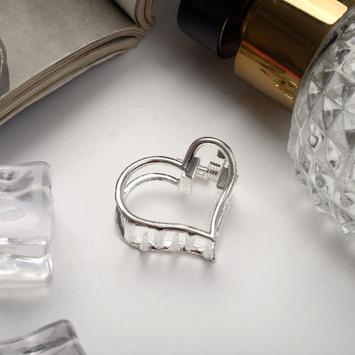 Цена за 6 шт. Крабик для волос «Эмма», сердце, 2.5×2 см, серебристый