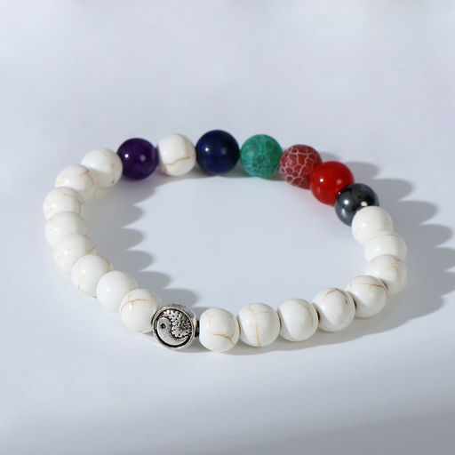 Браслет чакровый «Планеты» инь-ян, цветной с чернёным серебром, d=7 см