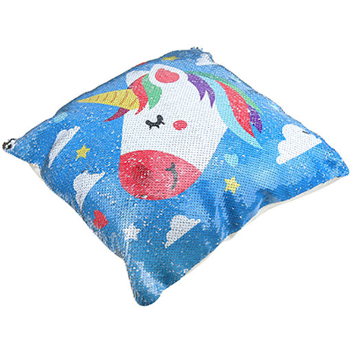 Наволочка декоративная 39х39см "Единорог4" рисунок/серебро, 1 сторона - пайетки-антистресс, 1 сторона - плюш, на молнии (Китай)