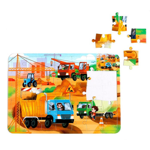 Пазл в рамке Машины на стройке, 34 детали + раскраска - Puzzle time фото 2