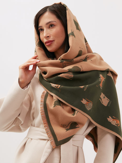 в составе шерсть Большой, мягкий, теплый двусторонний палантин с принтом - Tantino фото 6