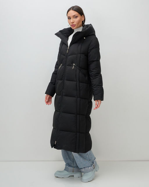 Пальто зимнее утепленное с капюшоном женское черного цвета 7729Ch - Visdeer фото 17