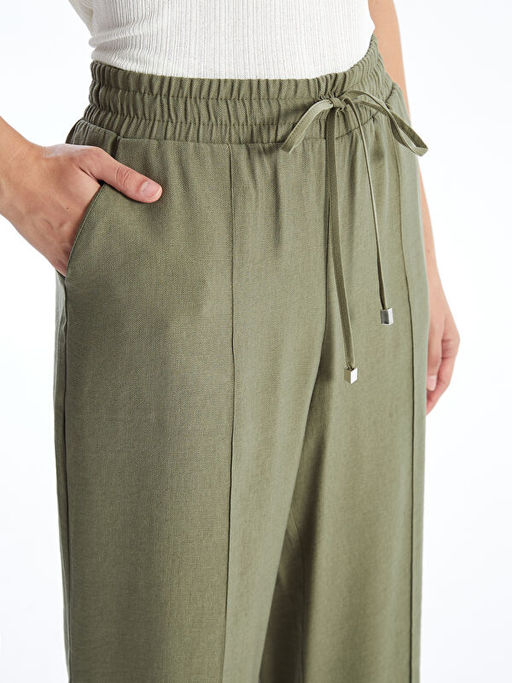 Kad?n Beli Lastikli D?z Pantolon