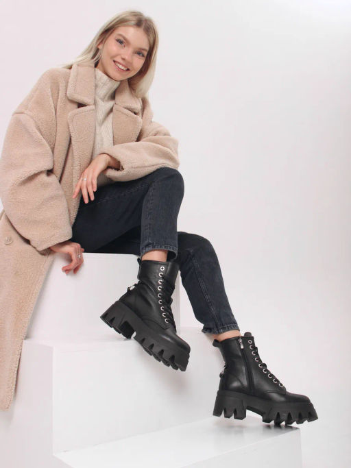 Ботинки 329.зиплайнbl.Черный/шерсть