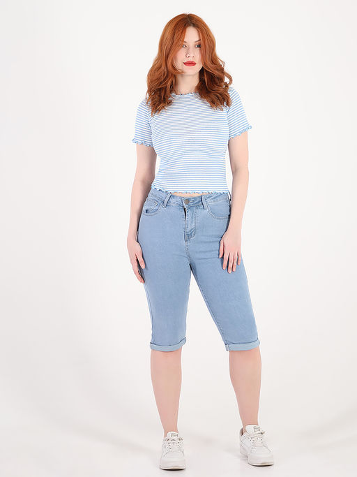 Капри джинсовые женские голубые больших размеров