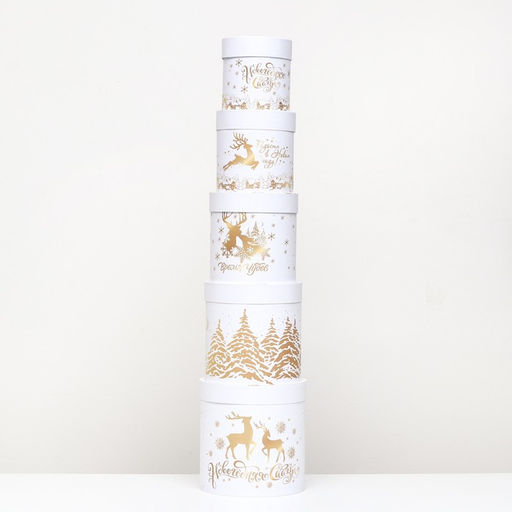 Набор подарочных шляпных коробок 5 в 1 «С Новым годом», 23×23- 15×15 см