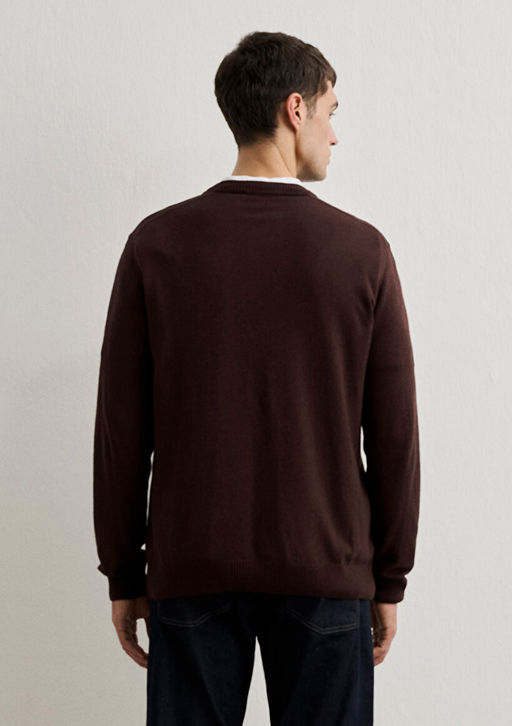 Bisiklet Yaka Kahverengi Kazak - Mavi фото 5