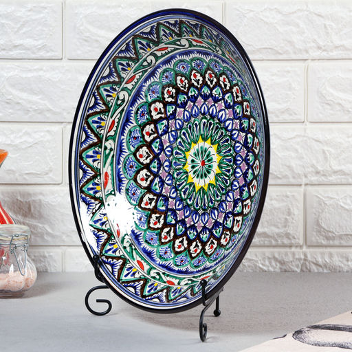 Ляган узбекский Риштанская Керамика «Узоры», d=33 см, синий