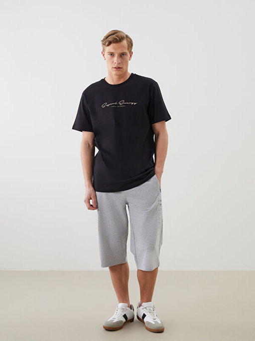 Bisiklet Yaka Bask?l? Penye Erkek Ti??rt