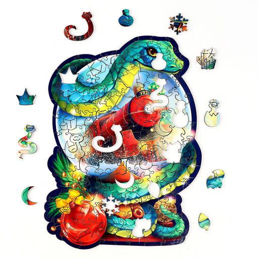 Пазлы фигурные деревянные на новый год Змея на шаре, 128 элементов - Лесная мастерская фото 4