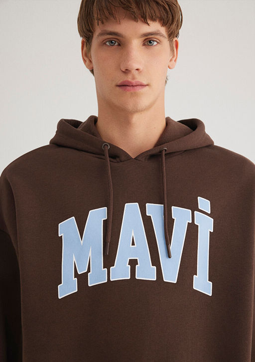 Mavi Logo Bask?l? Kapusonlu Kahverengi Sweatshirt  фото 7