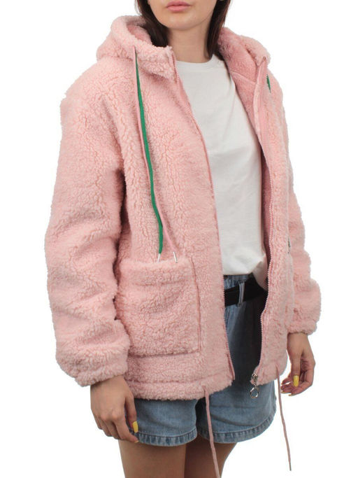 1006 PINK Куртка плюшевая демисезонная (65% хлопок, 35% полиэстер) оверсайз 44-54