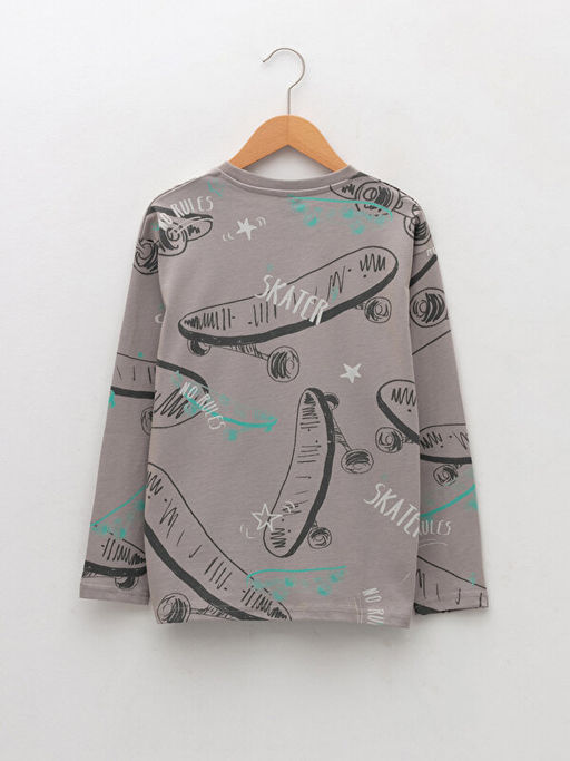 Bisiklet Yaka Bask?l? Uzun Kollu Erkek ?ocuk Ti??rt - Waikiki фото 2