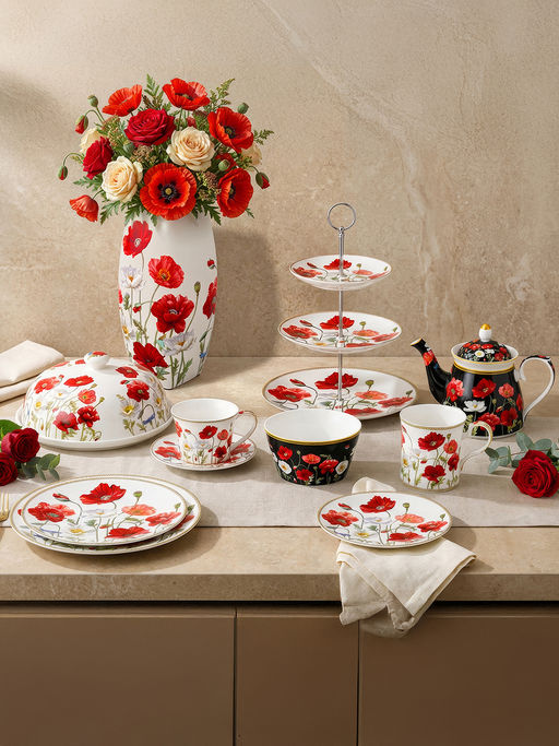 Ваза 3 л 12,5*12,5*30 см "Маки" квадрат, NEW BONE CHINA