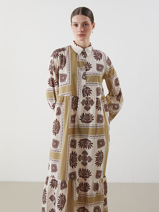 G?mlek Yaka Desenli Elbise