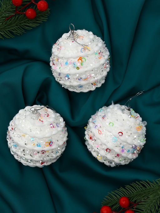 Ёлочные игрушки Акли, шары новогодние, d=8 см, 3 шт., белый