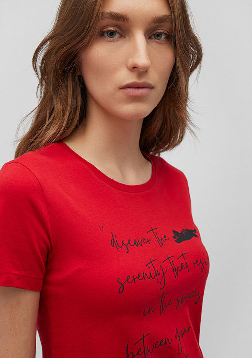 Kedi Bask?l? K?rm?z? Tisort - Mavi фото 6