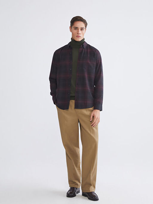 Regular Fit Uzun Kollu Ekose Gabardin Erkek G?mlek