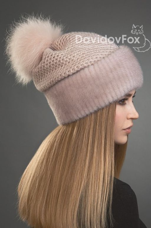 Шапка Оливия норка трикотаж кизил