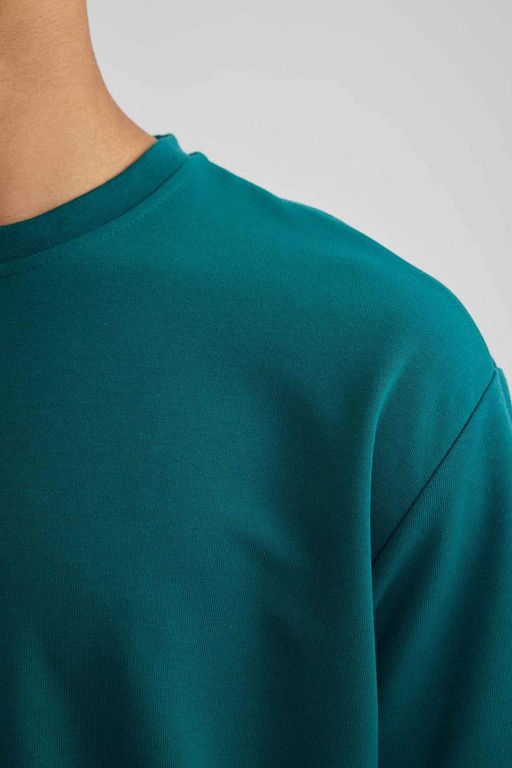 Базовая футболка из плотной ткани с круглым вырезом и короткими рукавами оверсайз - Defacto фото 4