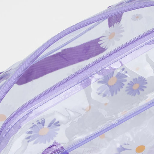 Цена за 2 шт. Косметичка-сумка на молнии для бассейна, большая, с ручками, с принтом Ромашки, сиреневая - Simaland фото 3