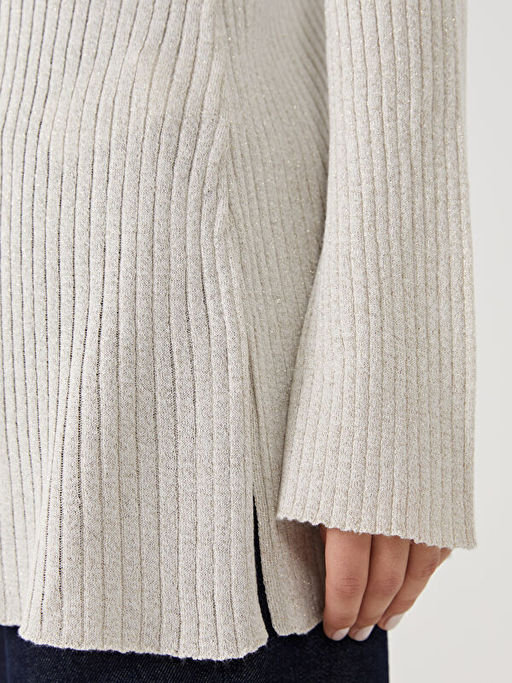 Yar?m Bal?k?? Yaka Parlak G?r?n?ml? Kad?n Triko Tunik