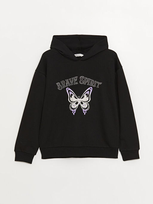 Bask?l? Uzun Kollu K?z ?ocuk Hoodie ve Tayt - Waikiki фото 2