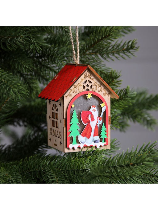 Ёлочная игрушка «Домик с Дедом Морозом», 11×8.5×7.5 см, 1 LED, от батареек, свечение тёплое белое
