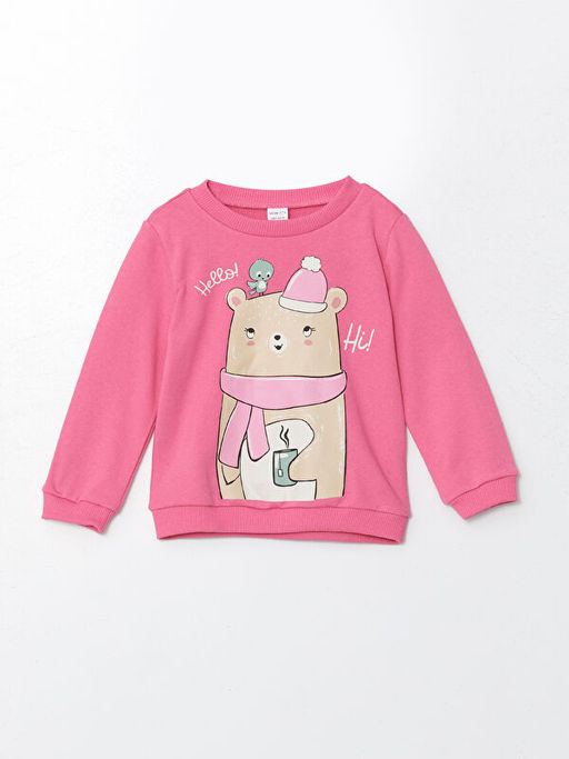 Bisiklet Yaka Bask?l? K?z Bebek Sweatshirt ve E?ofman Alt 2li Tak?m - Waikiki фото 2