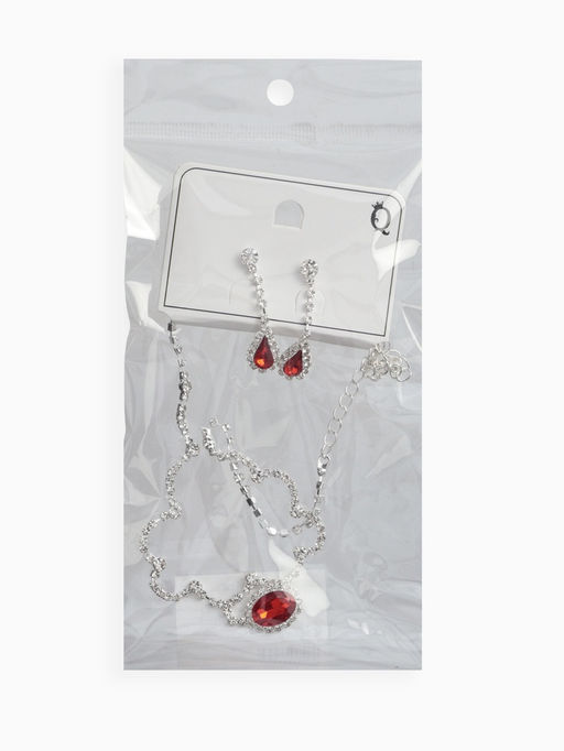 Набор 2 пред-а: серьги, колье "Вечерний шик" капля ажурная, цвет бело-красный в серебре