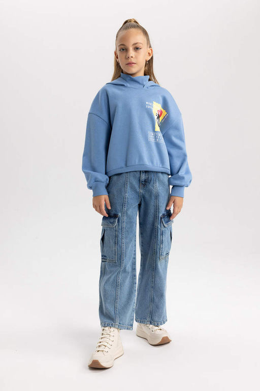 Толстовка оверсайз для девочек с капюшоном и мягкой ворсистой подкладкой - Defacto фото 7