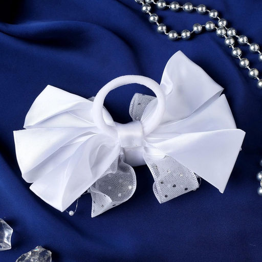 Цена за 6 шт. Бант для волос на резинке «Школьница», маленькие бусинки и блёстки, 12 см, белый