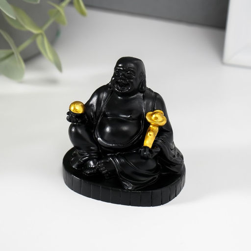 Нэцкэ фигурка полистоун «Хотей с золотым жезлом Жуи», чёрный, 4×5×5.5 см