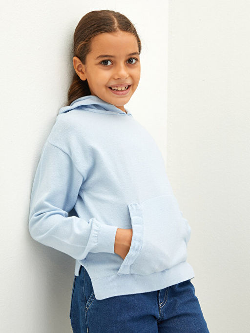 Kap??onlu Basic Uzun Kollu K?z ?ocuk Triko Kazak - Waikiki фото 2