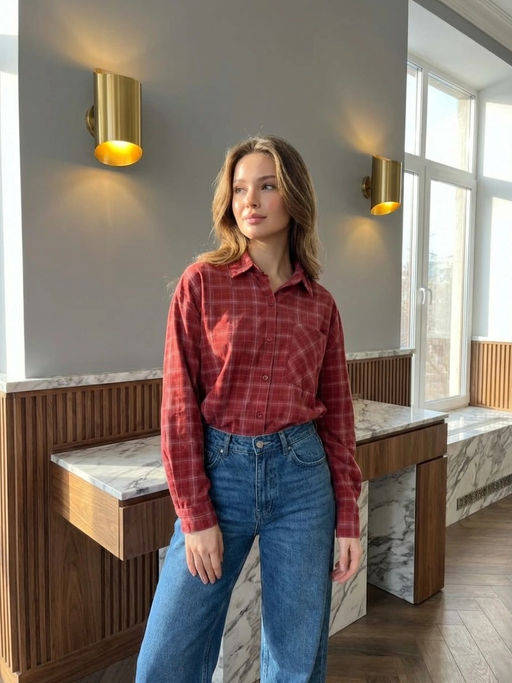 K13371 Рубашка OVER SIZE КРАСНЫЙ