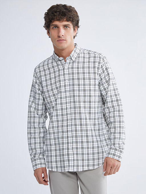 Regular Fit Uzun Kollu Ekose Gabardin Erkek G?mlek