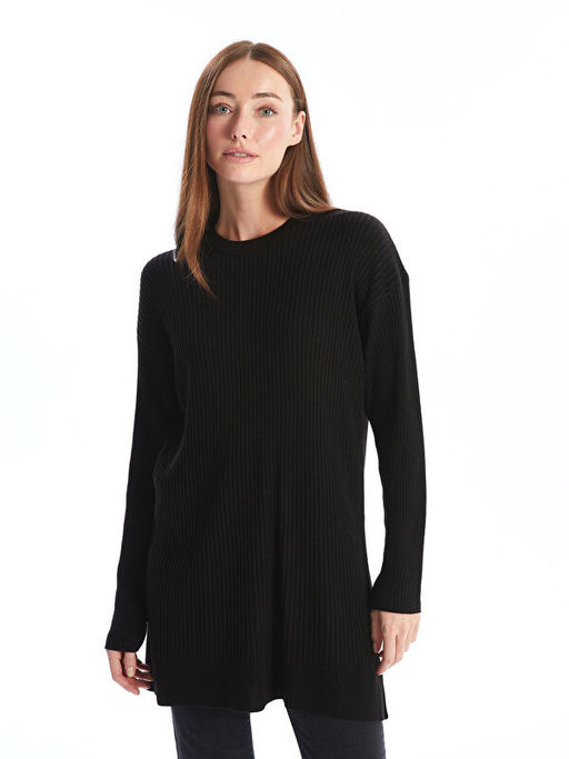 Bisiklet Yaka D?z Uzun Kollu Kad?n Triko Tunik