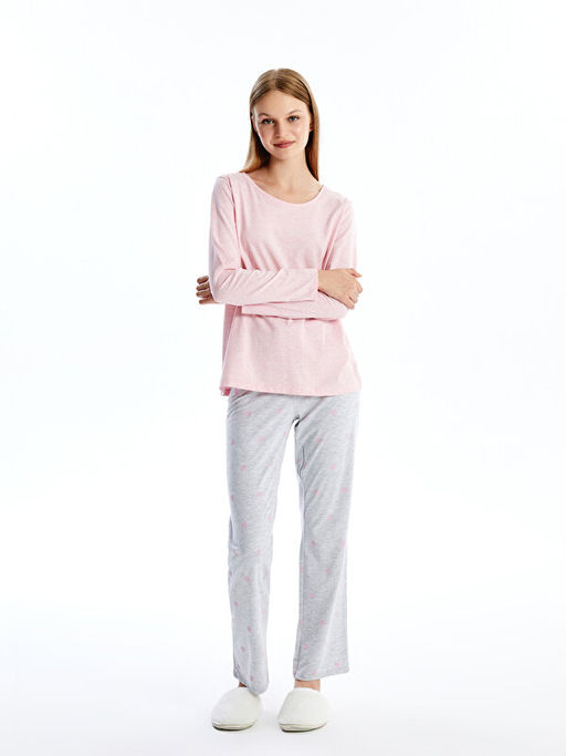 Bisiklet Yaka D?z Uzun Kollu Kad?n Pijama Tak?m?